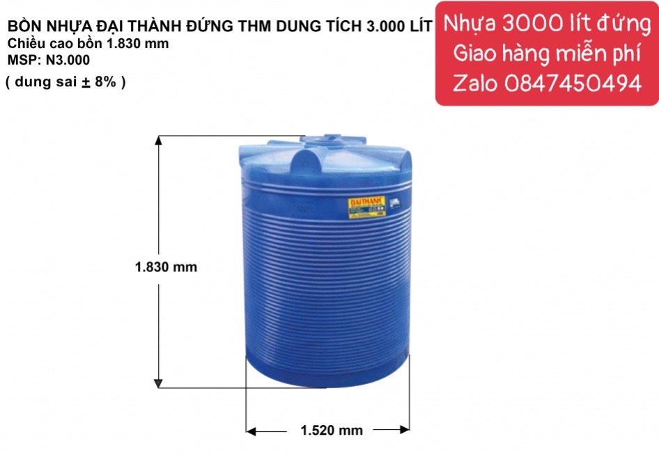 Bồn nhựa đại thành 3000 lít đứng thế hệ mới tân á đại thành giao hàng miễn phí Toàn Quốc